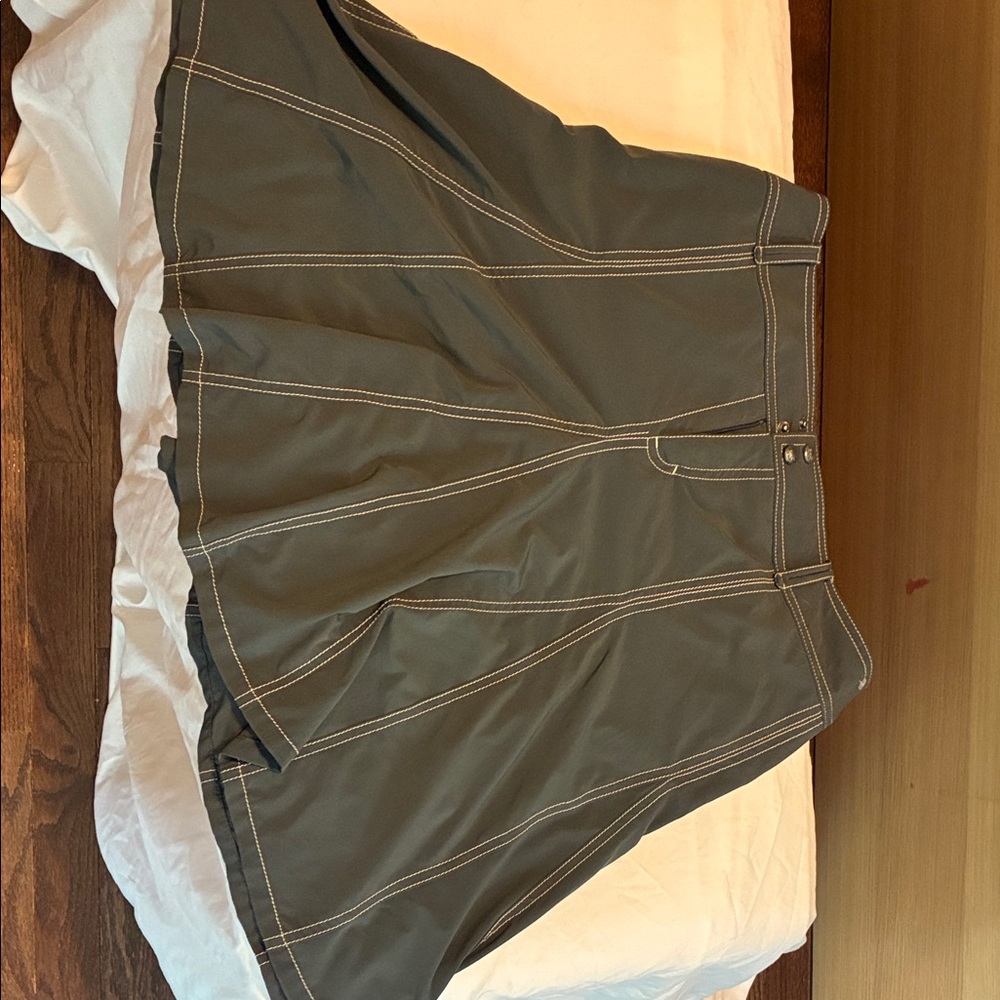 A-line Olive knee length Skort with Contrast Stitching